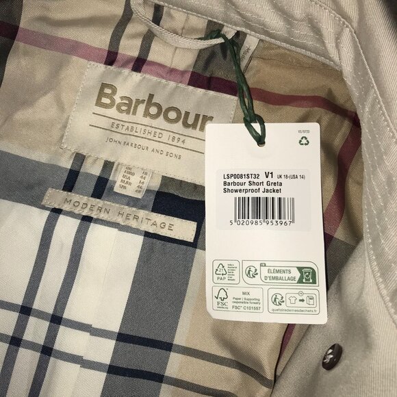 Women's Barbour Short Greta Showerproof Trench Coat Jacket-Size 14 - Picture 10 of 16